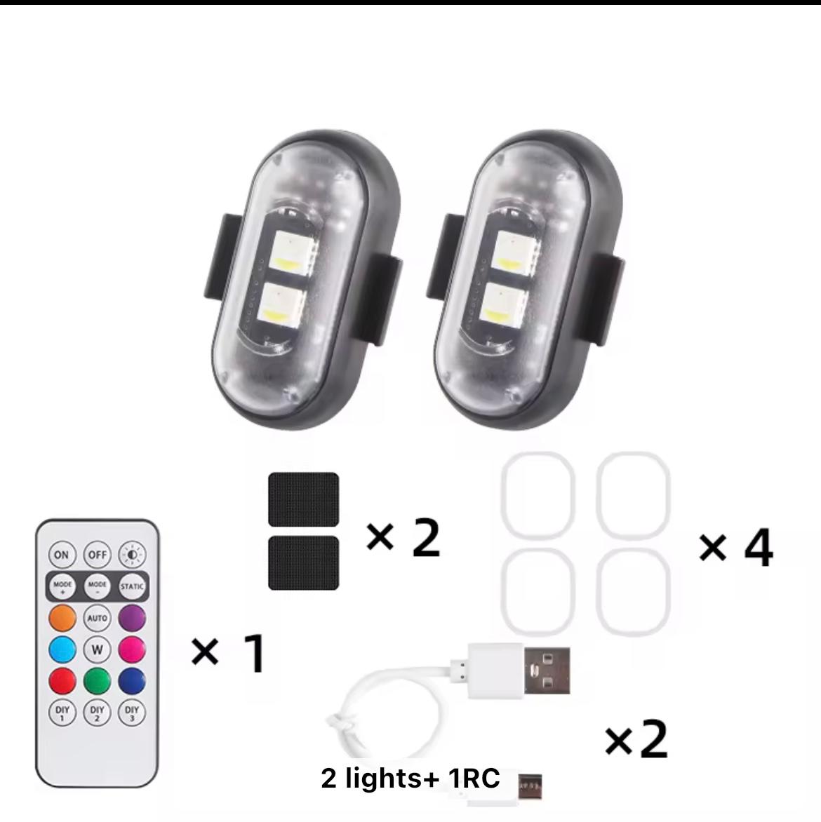 Wireless LED Strobe Light Kit for Car & Motorcycle – 8 RGB Colors - Flash/Steady - 3500mAh Battery, IP65 Waterproof, Remote Control, Anti-Collision, USB Rechargeable - Long Battery