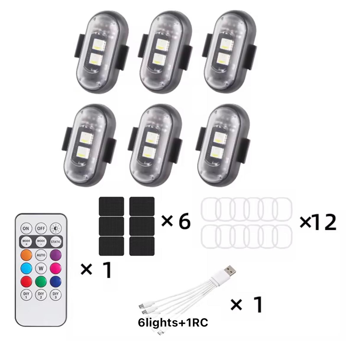 Wireless LED Strobe Light Kit for Car & Motorcycle – 8 RGB Colors - Flash/Steady - 3500mAh Battery, IP65 Waterproof, Remote Control, Anti-Collision, USB Rechargeable - Long Battery